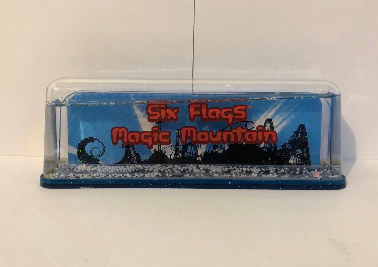 Six Flags Magic Mountain Exclusive Blue Trim Coaster Snow Globe