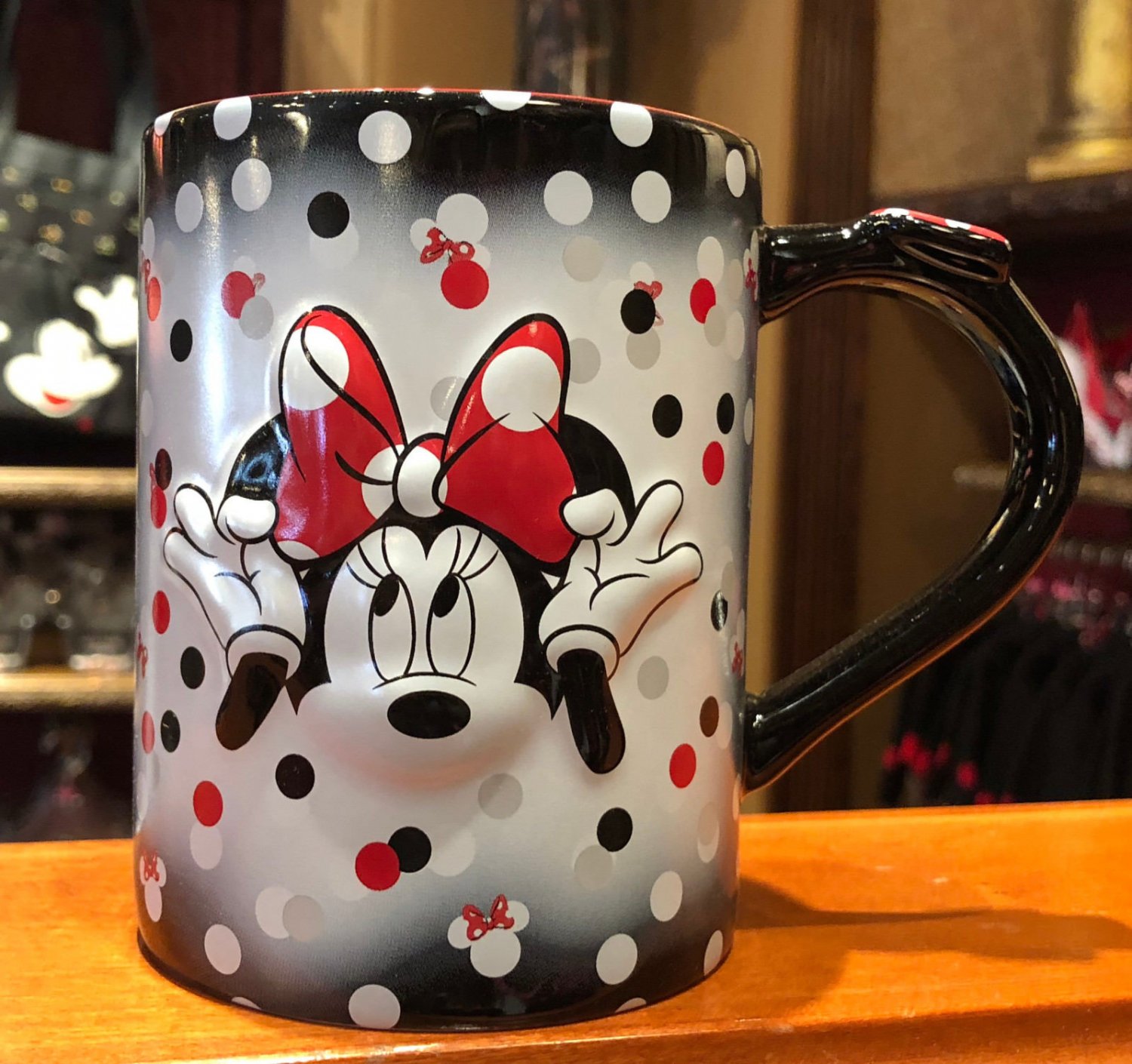 Disney Parks Minnie Mouse Black Polka Dot Cup Mug