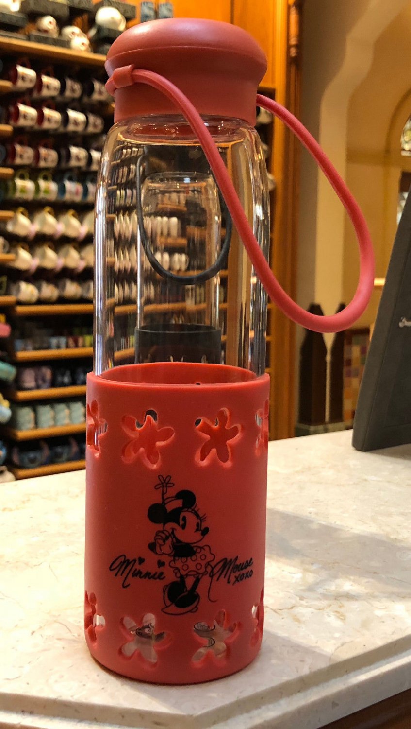 Disney Parks Minnie Mouse Glass Water Bottle New