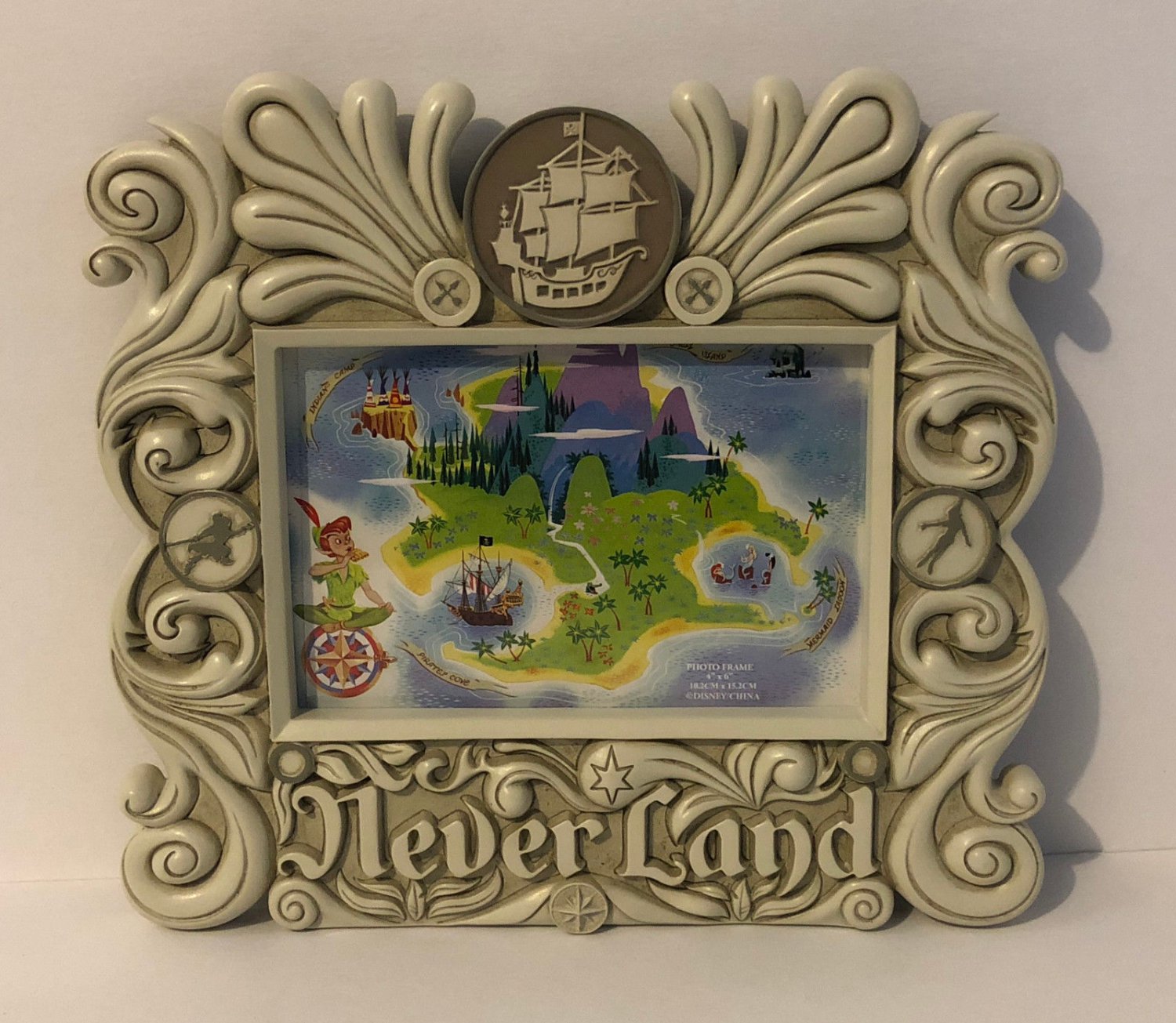 Disney Parks Peter Pan Never Land Resin 4x6 Photo Frame