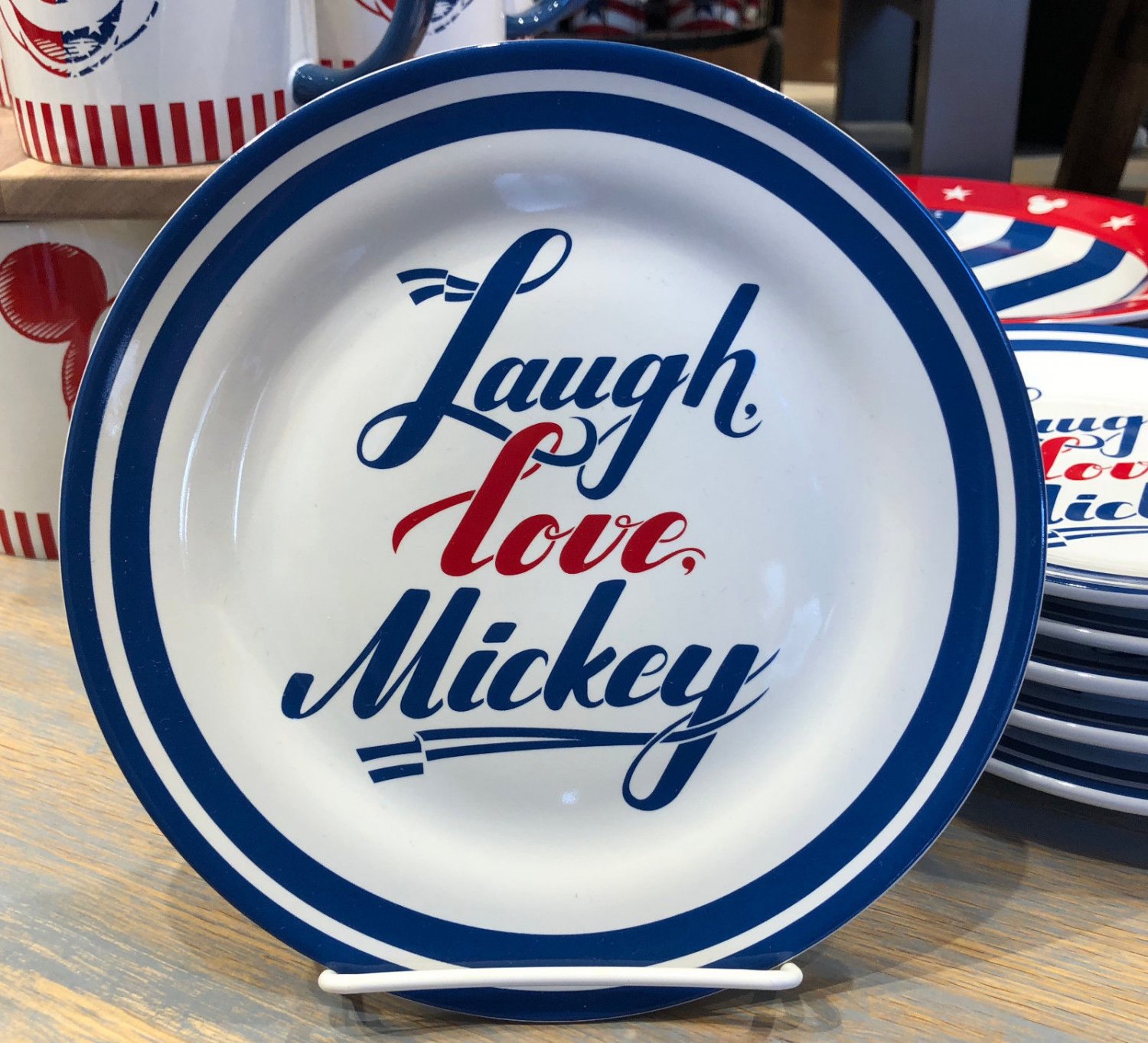 Disney Parks Mickey Mouse American Legend Laugh Love Mickey Ceramic Plate New