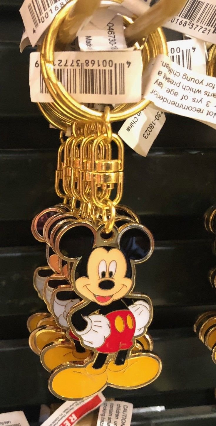 Disney Parks Minnie Mickey Mouse Gold Trim Keychain New