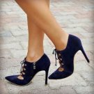 FASHION WOMAN SHOES SPECIAL DESIGN HIGH HEELS  SUEDE BLACK DARK BLUE MS15002