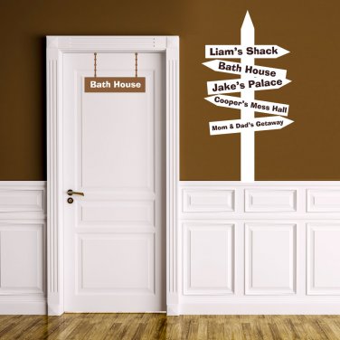 Personal Custom Hallway Wall Directional Sign Decal (w/ Door Sign Decals for each name) ~ Item 0310e