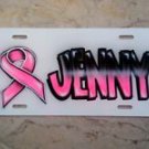 Breast Cancer Pink Custom License Plate Car Tag Personalized Your Name Airbrush