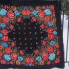 Floral Scarf Pure Wool Vintage Black Ukrainian, Russian Floral Scarf, black shawl, black USSR Shawl,