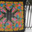 Pure Wool Vintage Black Ukrainian Floral Scarf, Russian Floral Scarf, black shawl, black USSR Shawl,