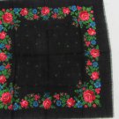 USSR Wool Black Vintage Ukrainian Floral Scarf, Russian Floral Scarf, black shawl, black USSR Shawl,