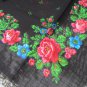 USSR Wool Black Vintage Ukrainian Floral Scarf, Russian Floral Scarf, black shawl, black USSR Shawl,