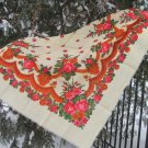 Pure Wool Floral Scarf Vintage White Ukrainian, Russian Floral Scarf, white shawl, white USSR Shawl,