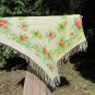 Vintage Wool Floral Fringe White Scarf, Pink flowers Ukrainian White Shawl, Russian Floral Scarf, Fl