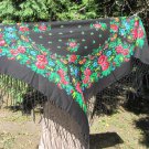 Vintage Japan Black Scarf with Fringes, Japan Floral Scarf , black japan shawl, beautiful black Asia