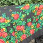 Wool Vintage Black With Fringe Ukrainian Scarf, Russian Floral Scarf, black shawl, black USSR Shawl,