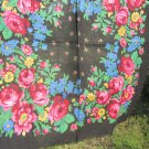 Black Wool Vintage Ukrainian Scarf, Russian Floral Scarf, black shawl, black USSR beautiful Shawl, B