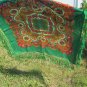 Asian small Green Vintage Shawl With Fringes, Asian Floral Green Scarf, Asian style shawl, floral wo