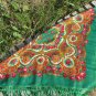 Asian small Green Vintage Shawl With Fringes, Asian Floral Green Scarf, Asian style shawl, floral wo
