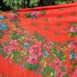 Japan Vintage Red Shawl With Fringes, Asian Floral Red Scarf, Asian style shawl, floral wool red sca