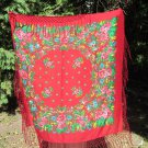 Asian Red Vintage Shawl With Fringes, Japan Floral Red Scarf, japan style shawl, floral wool red sca