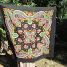 Vintage Asian Black Scarf with Fringes, Asian Floral Scarf, black Asian beautiful Shawl, Babushka As