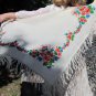 Vintage Floral Medium White Scarf, Ukrainian White Shawl, Russian Floral Scarf, Floral White Head Sc
