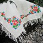 Vintage Floral Medium White Scarf, Ukrainian White Shawl, Russian Floral Scarf, Floral White Head Sc