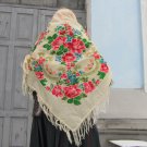 White Vintage Ukrainian shawl, Russian Floral Scarf ,floral scarf, white shawl, wedding shawl, bride