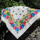 Vintage Floral Wool and Acrylic White Scarf, Ukrainian White Shawl, Russian Floral Scarf, Floral Whi