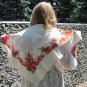 Wool Vintage Floral White Scarf, Ukrainian White Shawl, Russian Floral Scarf, Floral White Head Scar