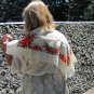 Wool Vintage Floral White Scarf, Ukrainian White Shawl, Russian Floral Scarf, Floral White Head Scar