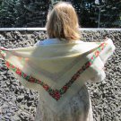 Wool Floral White Vintage Scarf, Ukrainian White Shawl, Russian Floral Scarf, Floral White Head Scar