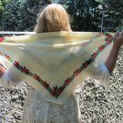 Russian Floral Scarf, Vintage Wool Floral White Scarf, Ukrainian White Shawl, Floral White Head Scar