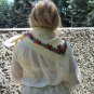 Russian Floral Scarf, Vintage Wool Floral White Scarf, Ukrainian White Shawl, Floral White Head Scar