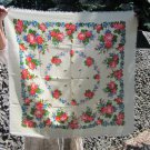 Vintage Wool Floral White Scarf, Ukrainian White Shawl, Russian Floral Scarf, Floral White Head Scar