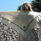 Ukrainian Vintage Wool Floral White Shawl, Russian Floral Scarf, Ukrainian Floral White Head Scarf, 