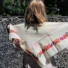 Fancy Wool Floral White Shawl, Ukrainian White Shawl, Russian Floral Scarf, Floral White Head Scarf,