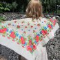 Vintage Russian White Wool Floral Babuska Scarf, Ukrainian White Shawl, Floral Scarf, Floral White H
