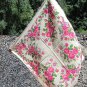 Medium Vintage White Wool Floral Babuska Scarf, Ukrainian White Shawl, Russian Floral Scarf, Floral