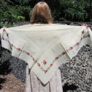 Vintage White Wool Floral Beautiful Scarf, Ukrainian White Shawl, Russian Wool Floral Scarf, Floral 