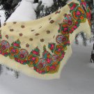 Vintage Wool White Shawl, Vintage Ukrainian Shawl, Russian Floral Scarf ,russian floral scarf, head 