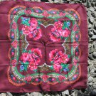 Vintage Floral Vinous Scarf, Ukrainian Wool and Acrylic Vinous Shawl, Russian Floral Scarf, Floral V