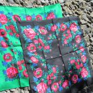 Vintage Floral Black (Vinous, Green) Scarf, Ukrainian Wool and Acrylic Black (Vinous, Green) Shawl, 