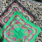 Vintage Wool and Acrylic Floral Black or Green Scarf, Ukrainian Green Shawl, Black Russian Floral Sc