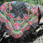 Vintage Wool and Acrylic Floral Black or Green Scarf, Ukrainian Green Shawl, Black Russian Floral Sc