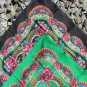 Vintage Wool and Acrylic Floral Black or Green Scarf, Ukrainian Green Shawl, Black Russian Floral Sc