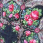 Vintage Ukrainian shawl, Russian shawl, black Wool shawl, Tablecloth, Floral Shawl ,Shawl With Tasse