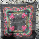 Vintage Floral Black Scarf, Floral Black Head Scarf, Ukrainian Wool and Acrylic Black Shawl, Russian