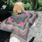 Vintage Floral Black Scarf, Floral Black Head Scarf, Ukrainian Wool and Acrylic Black Shawl, Russian