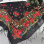 Vintage Wool Black Shawl, Vintage Ukrainian Shawl, Russian Floral Scarf ,russian floral scarf, black