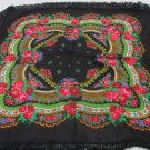 Vintage Wool Black Shawl, Vintage Ukrainian Shawl, Russian Floral Scarf ,russian floral scarf, head 
