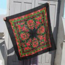 Black Ukrainian Shawl, Vintage Black Wool Floral Lovely Scarf, Russian Floral Scarf, Floral Black He